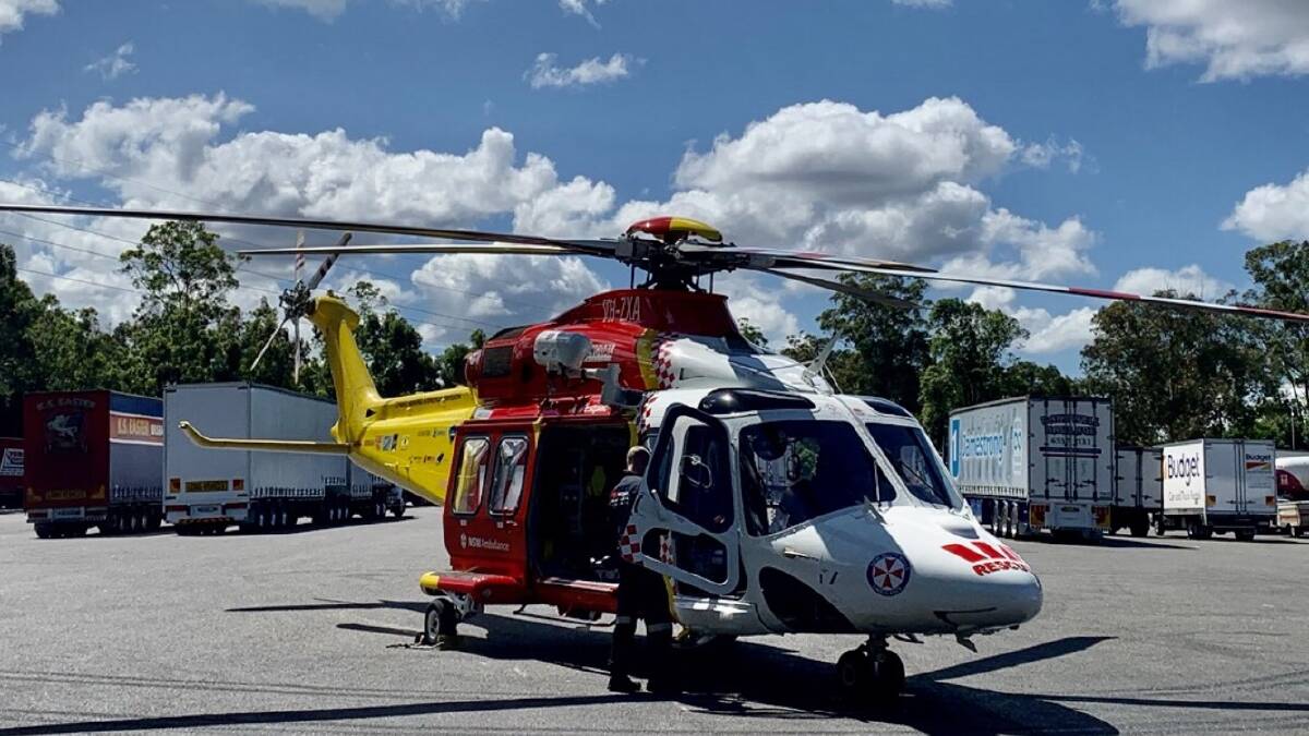 ON SITE: The Westpac Rescue Helicopter landed at the twin service centres on the M1 Pacific Motorway at Wyong this afternoon. Picture: Supplied