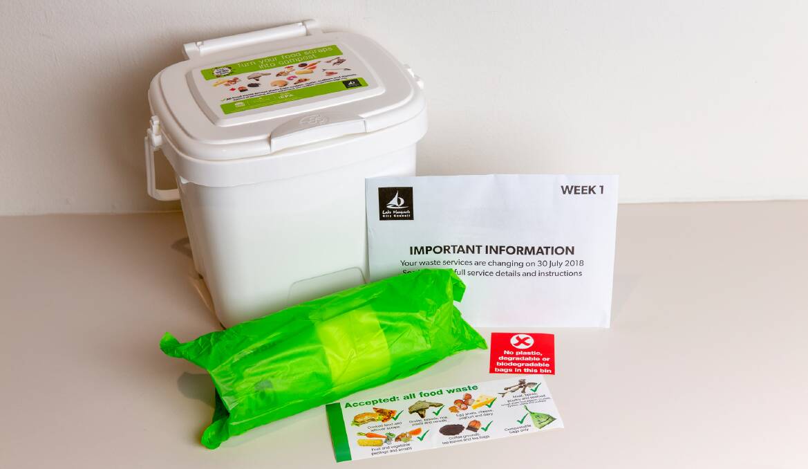 ARRIVING: The starter kits will help residents transition to the new Food+Garden=Green system. They include a kitchen food scraps bin, and a roll of 150 compostable bags. Picture: Supplied