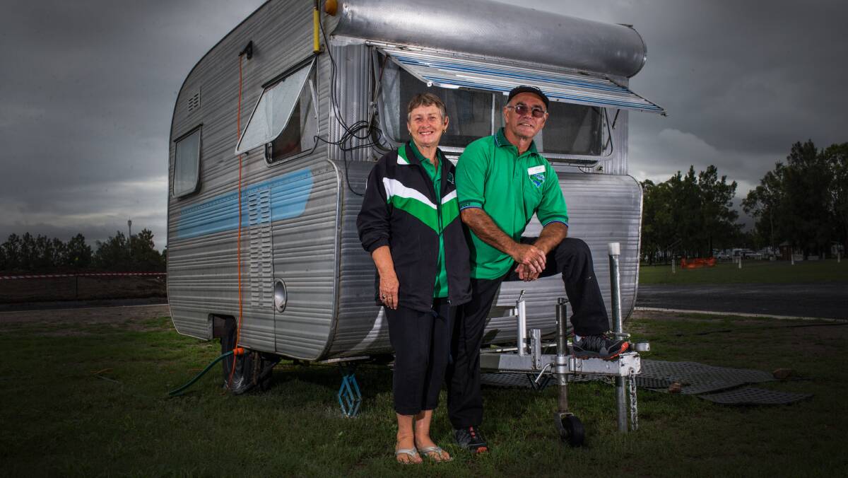 OLD FAITHFUL: Theresa and Oscar Shahinian with their 1966 Model Castle Caravan at the NSW State Rally for Caravan Clubs. The couple, from Arcadia Vale, are still members of Prospect Caravan Club. Picture: Geoff Jones