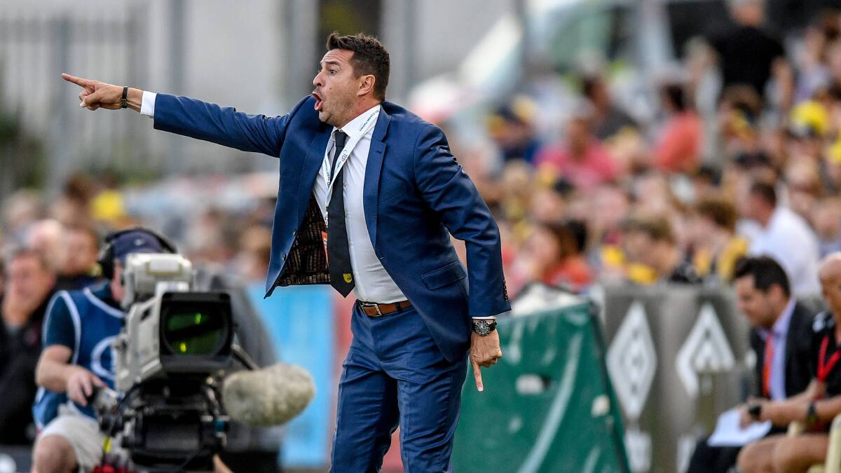 AMENITIES UPGRADE: "The new toilets will be over there." Central Coast Mariners coach Paul Okon on the sideline at Central Coast Stadium, Gosford, during an A-League match this season. Picture: Brendan Esposito