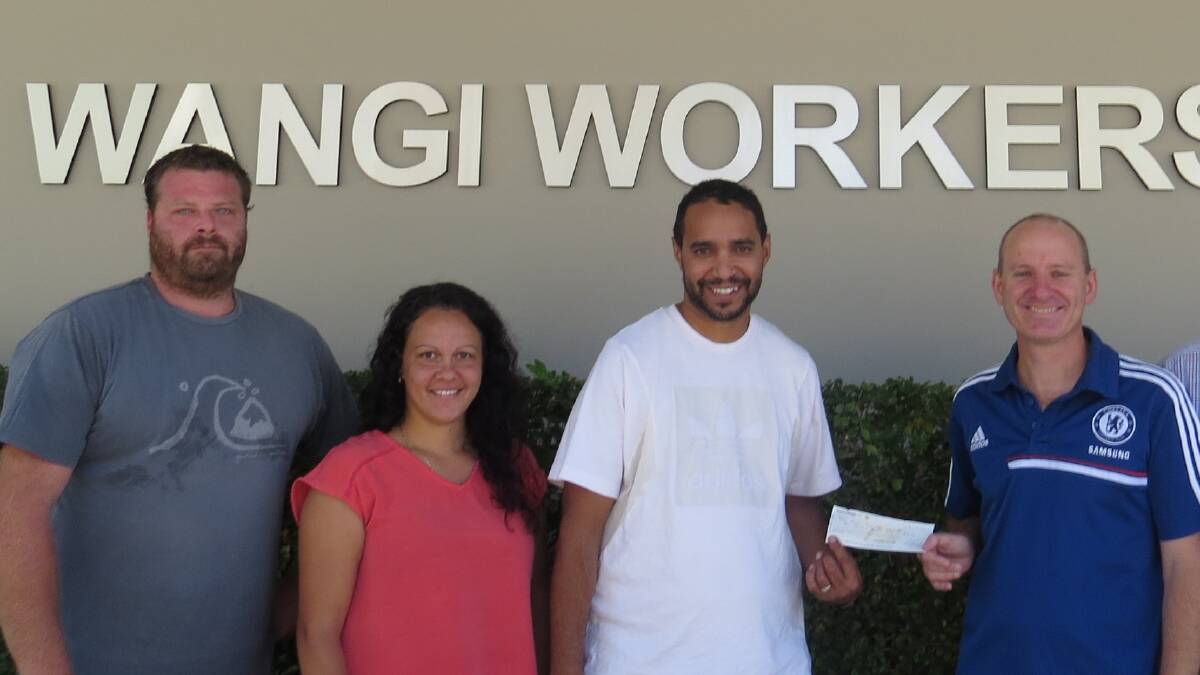 TEAMED UP: From left, Wangi Warriors' Nathan Laing, Ashley Williams and Allan Williams with Wangi Workers Club CEO Phil Ticehurst at the recent sponsorship presentation. Picture: Supplied