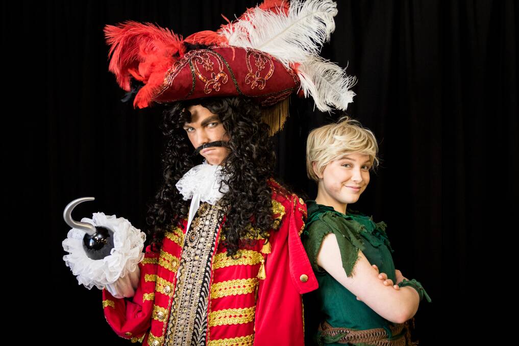 YOU'LL BE HOOKED: Lake Macquarie's Luke Barker is Captain Hook, and Imogen Bamback is Peter Pan in the Hunter Drama production opening today. Picture: Supplied