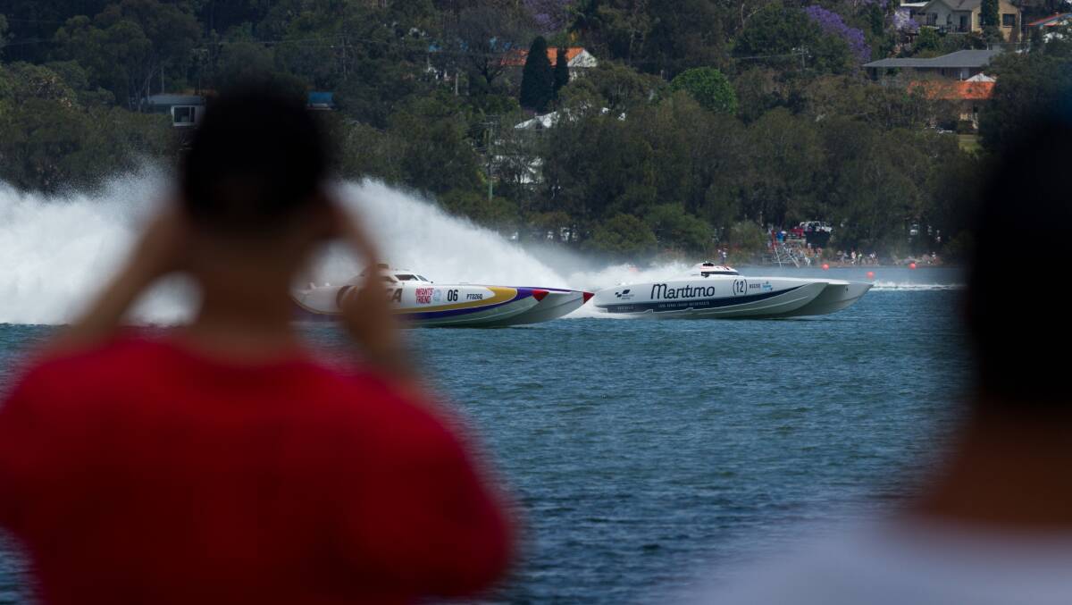 TV AUDIENCE: Lake Macquarie will be the focus on international attention this weekend for the 2018 Offshore Superboat Championships. Picture: Max Mason-Hubers