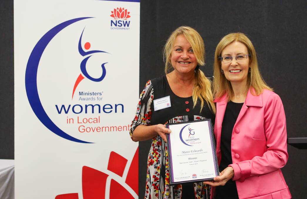 AWARDED: Maree Edwards, left, with Minister for Local Government, Gabrielle Upton, at the presentation in Sydney yesterday. Picture: Supplied