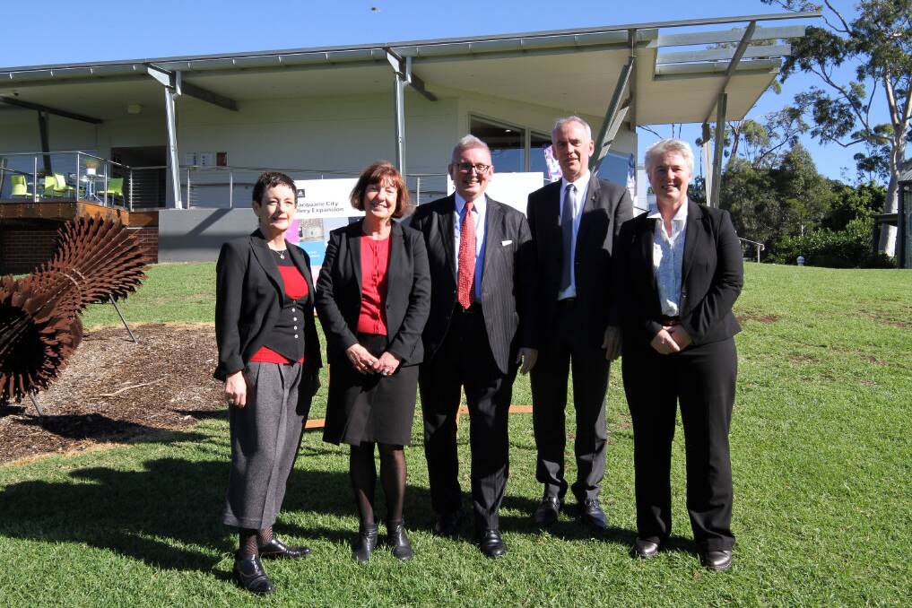 ANNOUNCEMENT: Director Lake Macquarie City Art Gallery, Debbie Abraham, mayor Kay Fraser, Arts Minister Don Harwin, Member for Lake Macquarie Greg Piper, and Lake Macquarie City Council's cultural services manager Jacqui Hemsley. Picture: Supplied