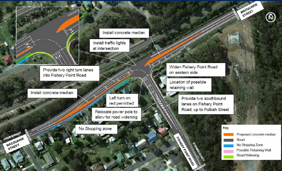 This diagram outlines the works being undertaken by the RMS at the intersection. The works will stop for the Christmas break, but are expected to be completed in January. Artwork: RMS