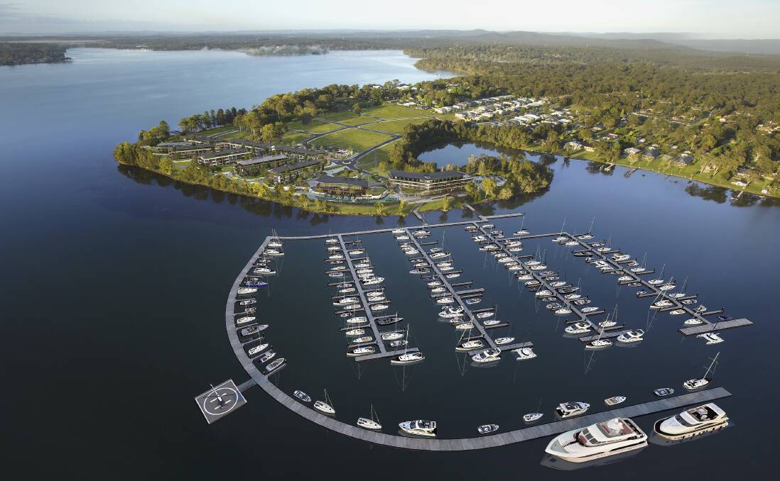 An artist's impression of how the Trinity Point marina might look, with a helipad in place to the left. Artwork: Supplied