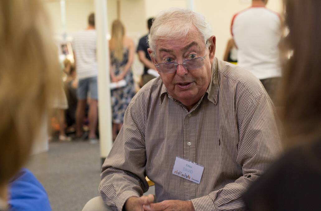 BORROWED: Former Lakes Mail editor David Quick was among the informative "living books" who fielded questions from inquisitive locals at the annual human library event on Saturday. Picture: Brenton Stacey