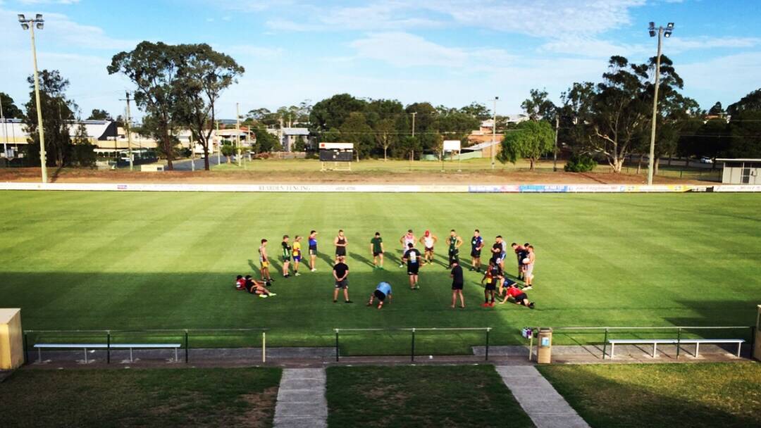 FITNESS FIRST: Macquarie Scorpions in pre-season training at Lyall Peacock Field. The Scorpions will host Kincumber in trials at the venue this Saturday from midday. Picture: David Stewart