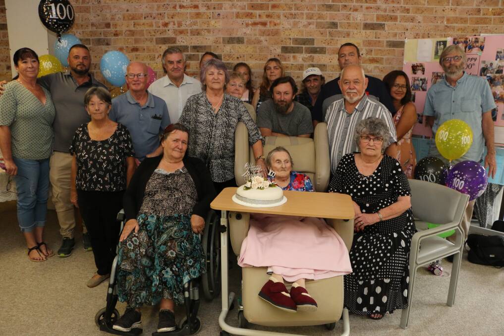 Mrs Brown with some of the family and friends who gathered to celebrate her milestone birthday today. Picture: David Stewart