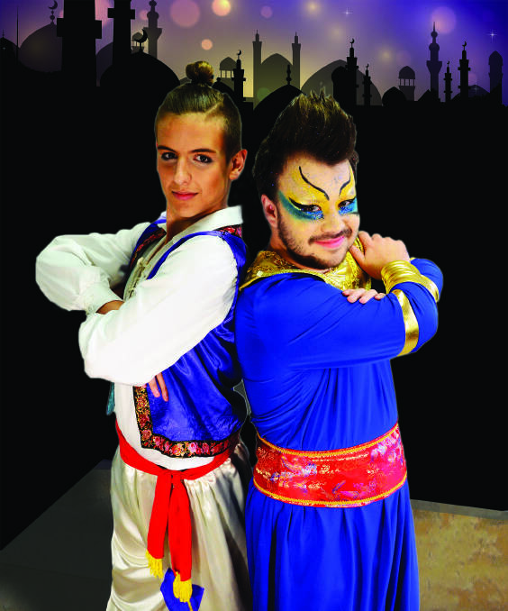 FRIENDSHIP: Sean Logan (Aladdin), left, and Jamie Sturgess (Genie) star in WMTC's school holiday production of 'Aladdin Jnr'. Picture: Shayne Leslie 