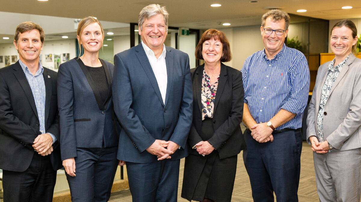 NEW TEAM: From left, John Ferguson, Laura Kendall, Tony Farrell, Cr Kay Fraser, David Hughes, and Morven Cameron at Lake Macquarie City Council. Picture: Supplied