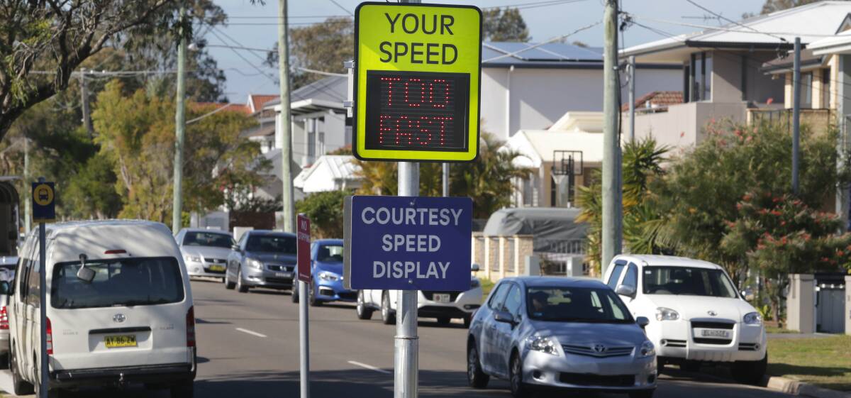 LIKE THIS: A solar-powered speed indicator on a Sydney road. Similar signs are coming to Central Coast roads in a trial run by the council. Picture: John Veage