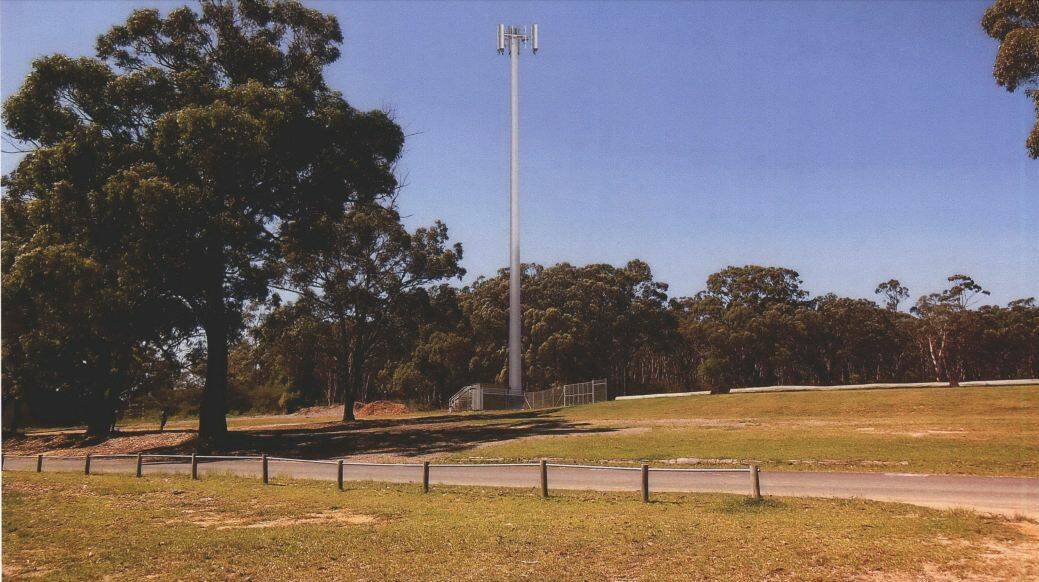 PROPOSAL: An artist's impression of how the Telstra mobile phone tower and associated infrastructure would look at Morisset Showground. Picture: Supplied
