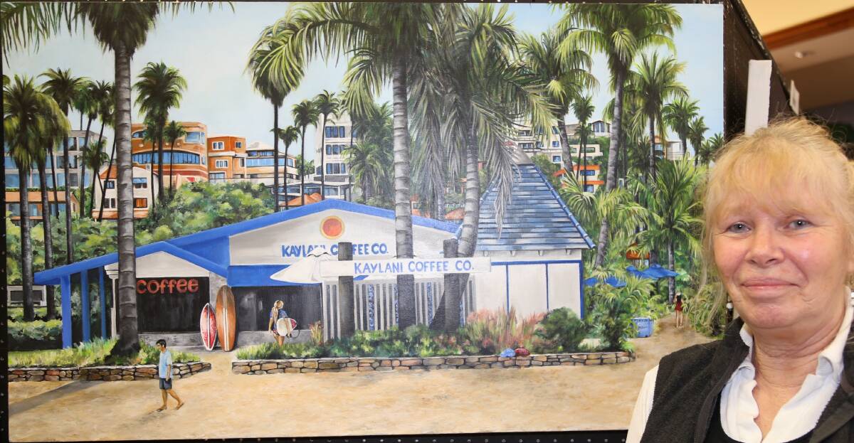 CALIFORNIAN BEACHSIDE: The winner of the major prize in last year's Granda Moses Art Competition, Annie Reid, with her painting of San Clemente. Picture: Supplied