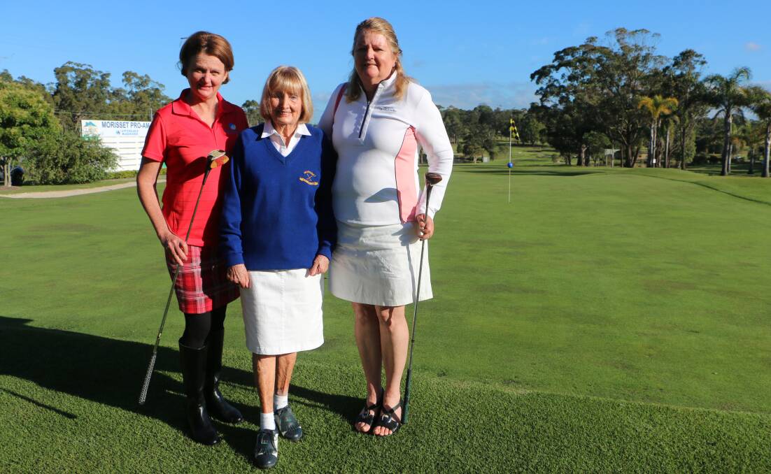 GAME OVER: Beryl Mullard, centre, with her daughters Louise Mullard, left, and Marion Baldwin on Morisset golf course last year. Picture: David Stewart