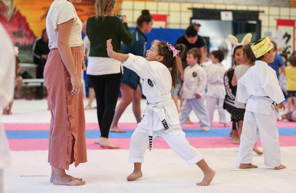 BACK OFF: Kids taking part in an anti-bullying clinic hosted by Hunter Valley Martial Arts in April. Another clinic will be held in Morisset on October 30. Picture: Marina Neil