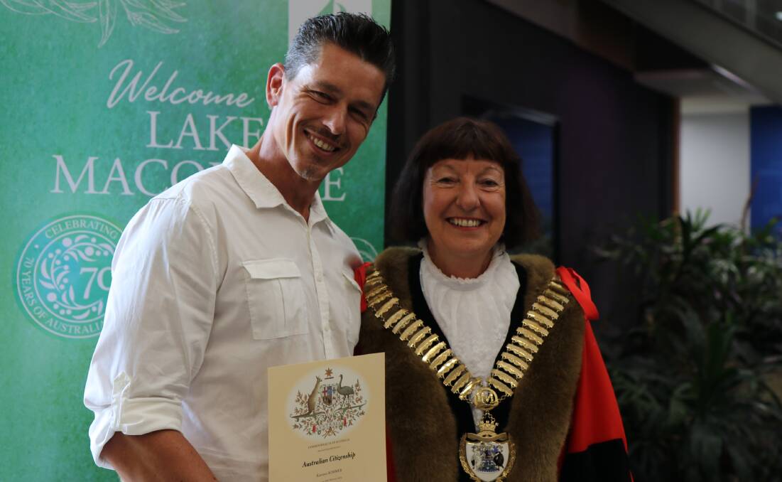 WELCOME: Karsten Sommer (originally from Germany) with mayor Kay Fraser at the council chambers on Saturday. Picture: Supplied