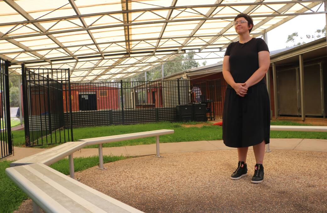 MEETING PLACE: Brooke Murphy in the covered space where locals congregate to access The Hub services in Morisset on Tuesdays. Picture: David Stewart