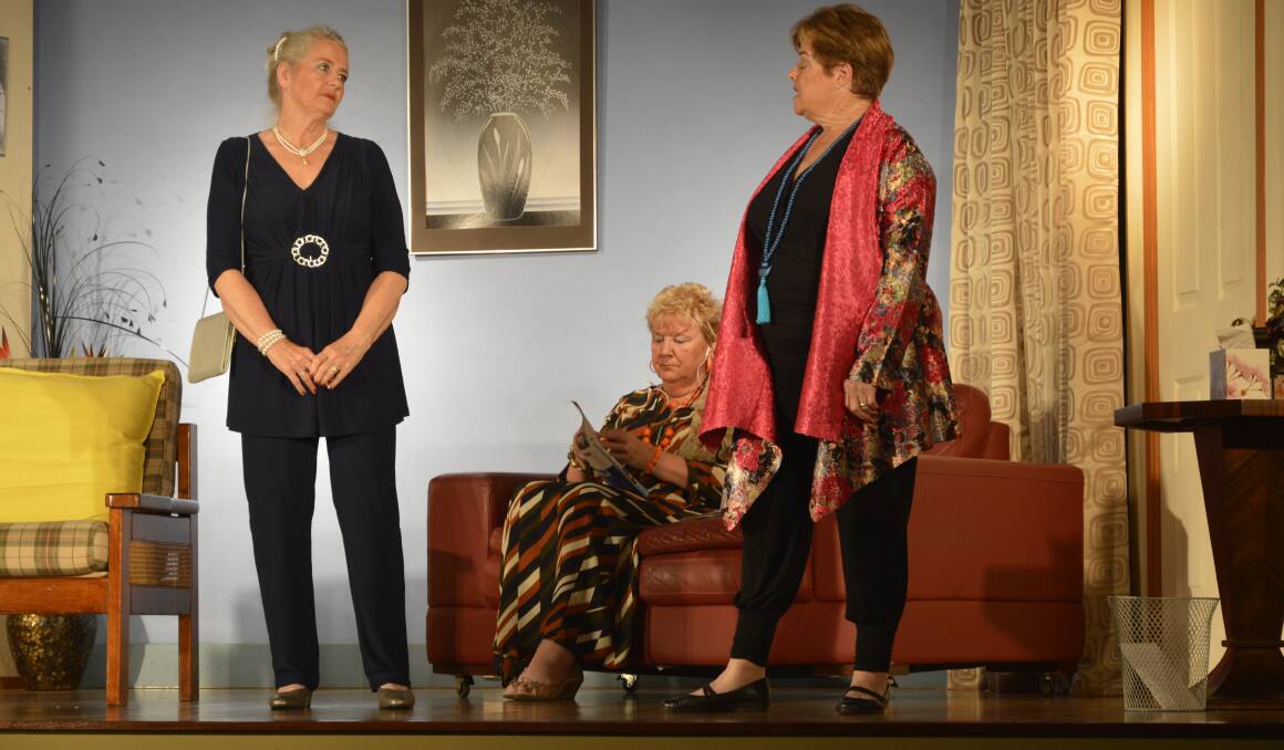 ONE-ACT COMEDY: From left, Sue Feighan, Helen Kerr and Susan Randall in 'Happy Birthday Me' at Wangi Workers Club. Picture: Supplied