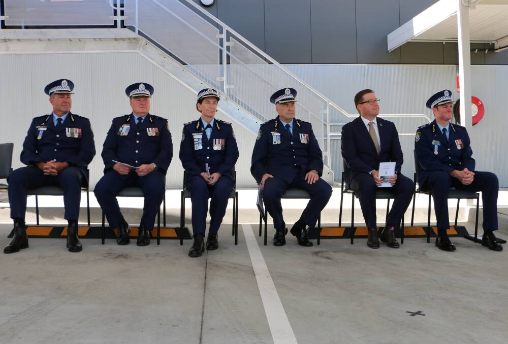 CEREMONY: Justice and Police Minister Troy Grant among officers in the official party at Morisset police station on Wednesday. Picture: David Stewart
