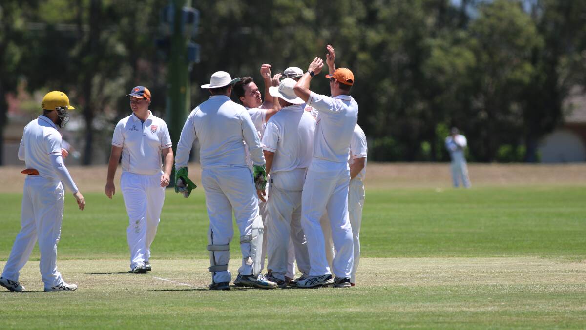 GOT HIM: Northern Power's left-arm seamer Dave Molan celebrates a wicket at Harry Moore Oval. Molan has 2-16 against Wyong. Picture: David Stewart
