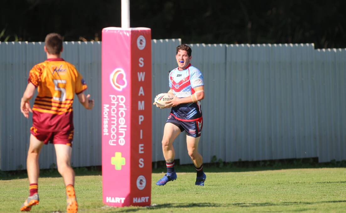 TRY TIME: Fullback Israel Smith was a stand-out for Dora Creek scoring two tries in the emphatic win at home on Saturday. Picture: David Stewart