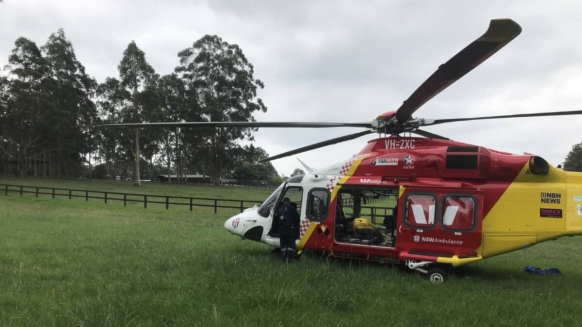 ON SITE: The Westpac Rescue Helicopter shortly after landing at Ourimbah this morning. Picture: Supplied