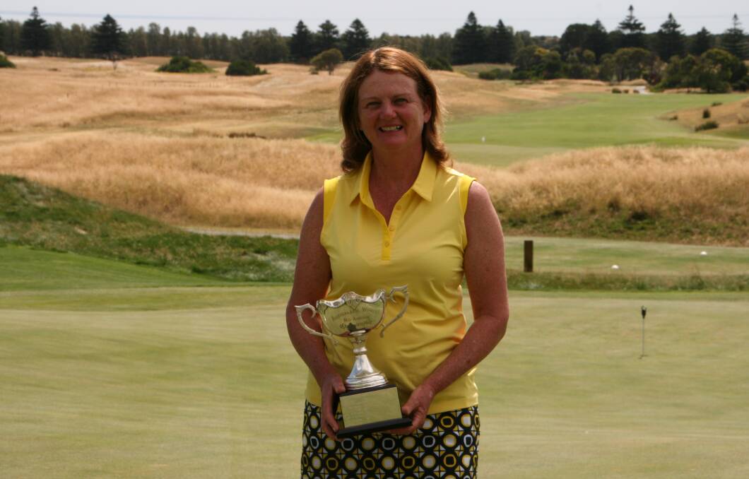 AUSTRALIAN TITLE: Louise Mullard with her championship trophy at Links Lady Bay Resort, in South Australia. Picture: Golf Australia 