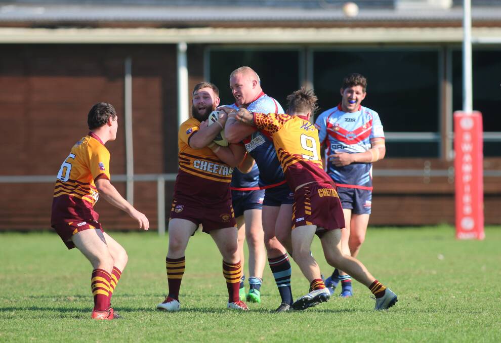 MIDDLE MAN: Prop Joel Newman takes on the Waratah defence. The unbeaten Swampies will host Windale in Round 10 at Neville Thompson Oval this Saturday from 3pm. Picture: David Stewart