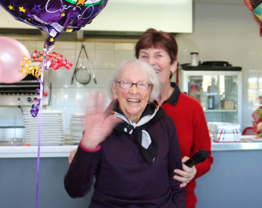 GOING STRONG: Melva Henry, 103, with Toronto Ladies Golf Club president Barbara Roughley at the celebration on Wednesday. Picture: David Stewart