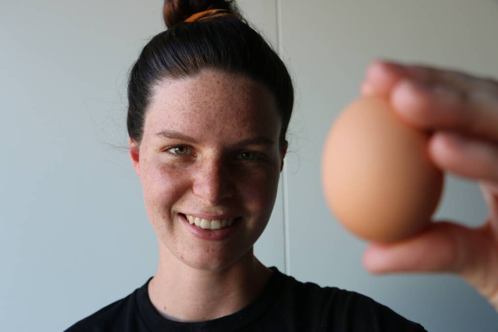 GOOD EGG: Co-manager of The Local Yolk, Shaye Moncrieff, at the family's farm in Cooranbong. Picture: David Stewart