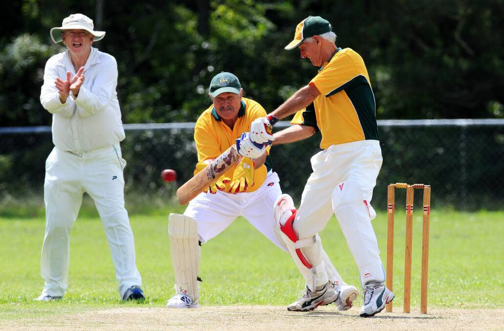 HOME GROUND: Robert Holland in action during an over-60s match at Awaba Oval in 2011. It's the ground where he played his maiden first grade game almost 60 years ago. Picture: Ryan Osland