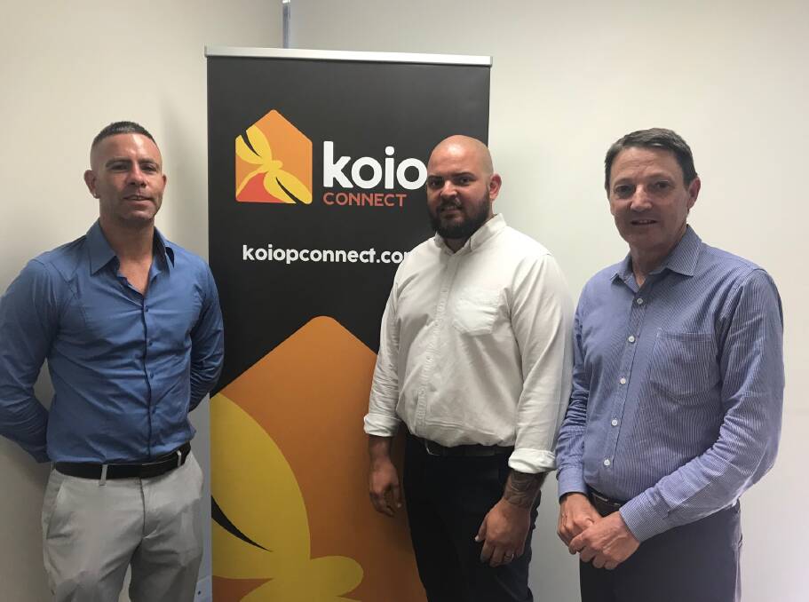 ADDRESSING GAPS: Scot MacDonald, right, with Jake Chatfield, left, and Daniel Hill of Koiop Connect. The business is one of two local beneficiaries of state funding. Picture: Supplied
