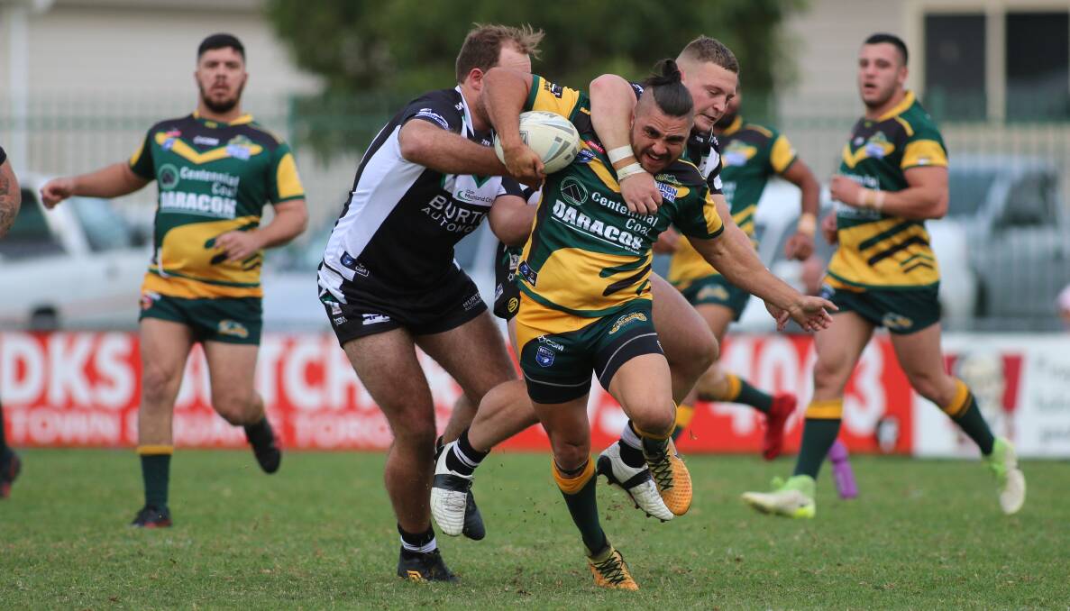 BACK IN IT: Macquarie second-rower Randall Briggs crossed for the try that sparked the Scorpions' remarkable fightback late against Central on Saturday. Picture: David Stewart