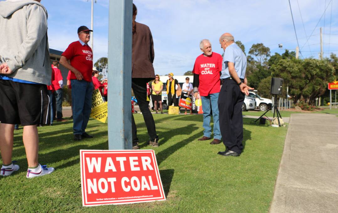 Locals assembled outside Wyong Golf Club to oppose the Wallarah 2 coal mine proposal in 2017. Picture: David Stewart