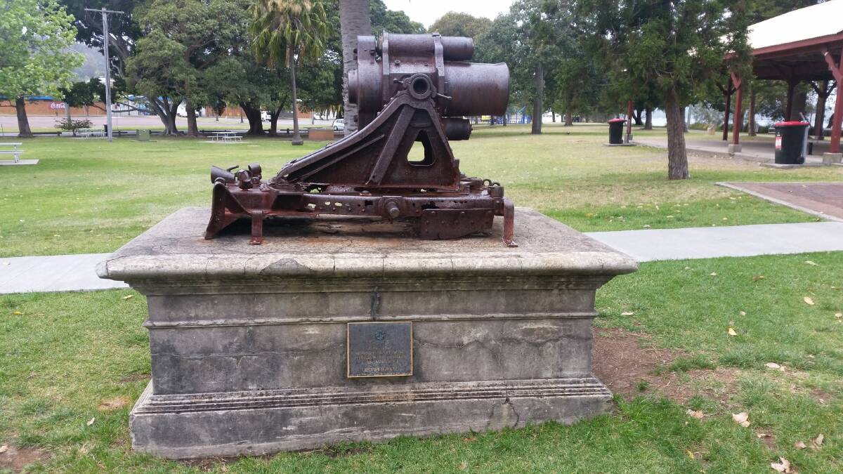 WEATHERED: The remains of a German gun from World War I, believed to be a minenwerfer, which stands on a memorial next to the rotunda in Speers Point Park. Picture: Supplied.