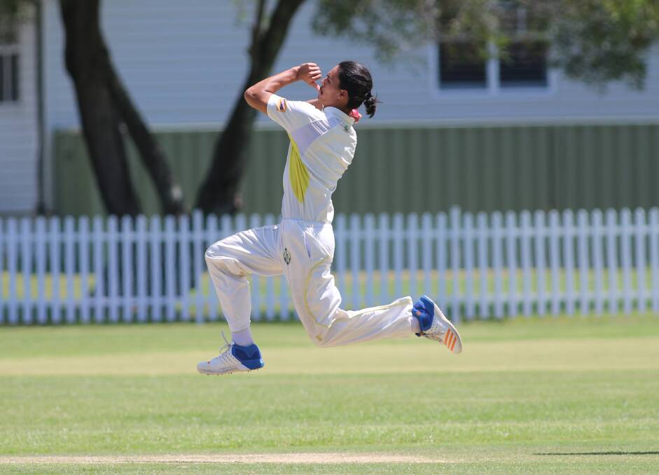 WICKETS: Griffin Lea is action at Ron Hill Oval. Picture: David Stewart
