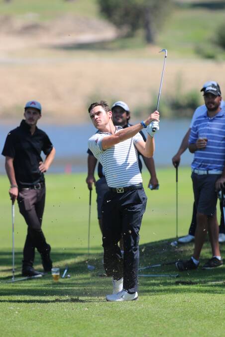 Professional golfers taking part in the nearest-the-pin shootout, which had been a popular feature of the annual Morisset Golf Pro-Am. Picture: David Stewart 