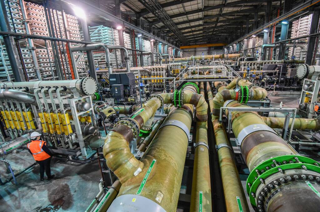 Inside the desalination plant at the seaside town of Dalyston, in Victoria. Picture: Joe Armao