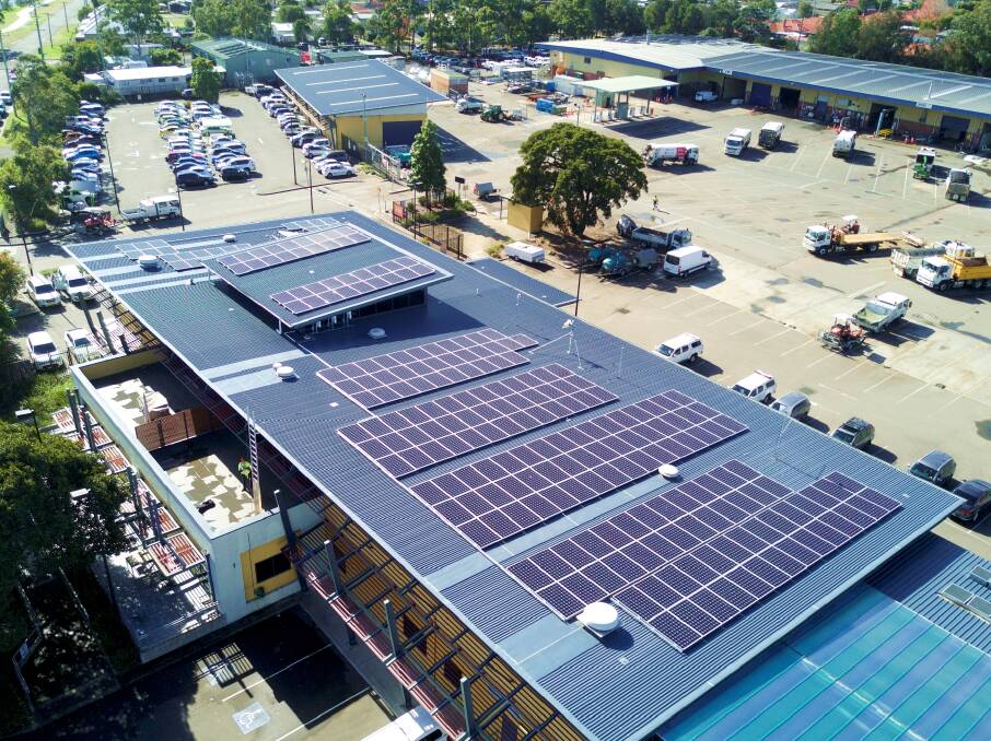 SUN SAVINGS: The new solar panels on the council works depot in Boolaroo. Picture: Supplied