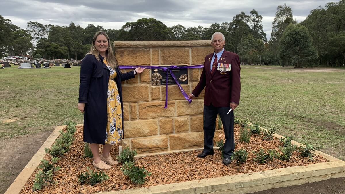 MEMORIAL: Member for Dobell, Emma McBride, with Wyong RSL Sub-Branch president Alan Stanford at the unveiling on Friday morning. Picture: Supplied