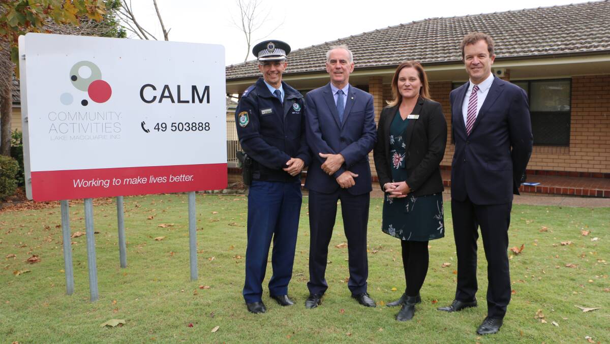 FROM LEFT: Superintendent Danny Sullivan, MP Greg Piper, CALM's Sheena Harvey and Attorney General Mark Speakman at the CALM office in Toronto last year. Picture: David Stewart