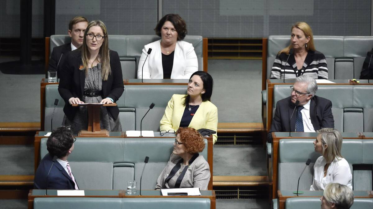 DOBELL MP: Emma McBride speaking in Federal Parliament last year. Ms McBride is calling on federal government intervention to block the Wallarah 2 coal mine on the Central Coast. Picture: Supplied