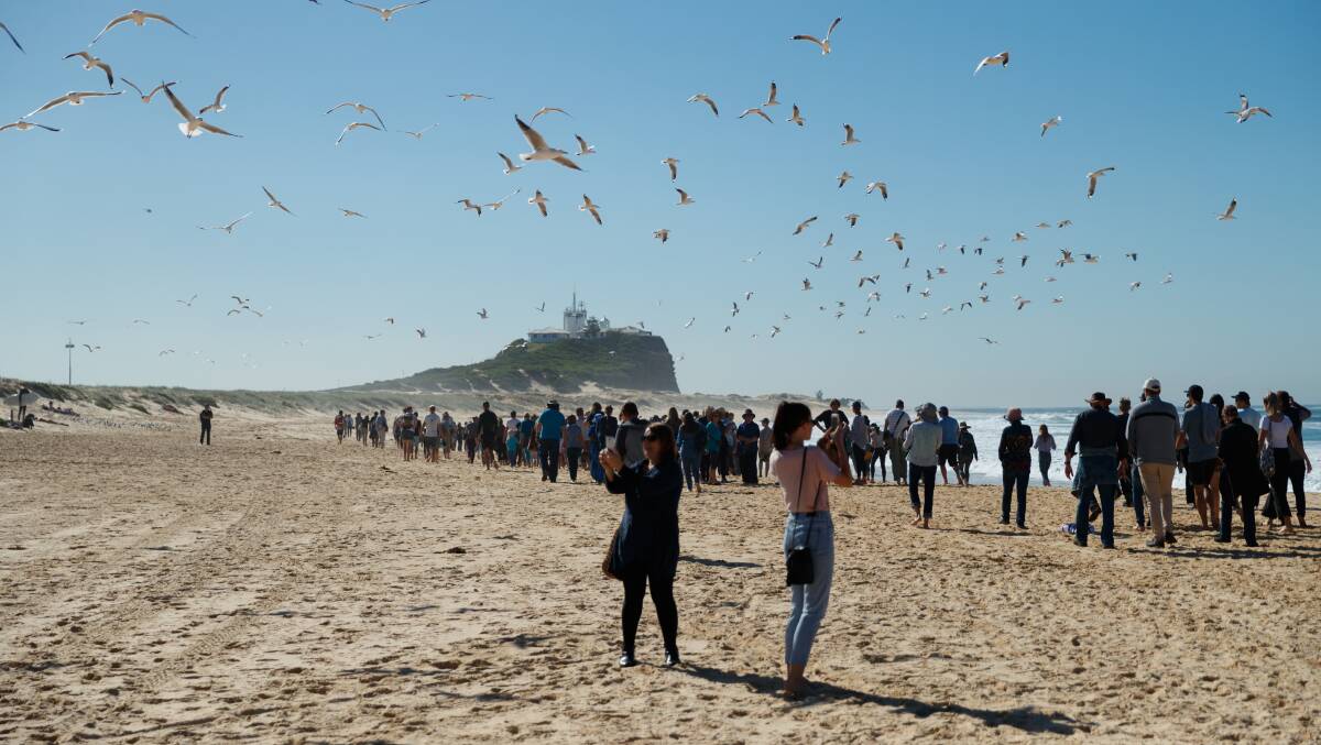 OPPOSITION: Protesters on Nobbys Beach, in May 2018, demonstrating against seismic testing off Newcastle's coast.