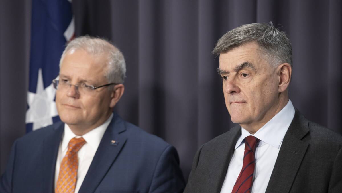 Prime Minister Scott Morrison and Chief Medical Officer Brendan Murphy pictured last week. Picture: Sitthixay Ditthavong