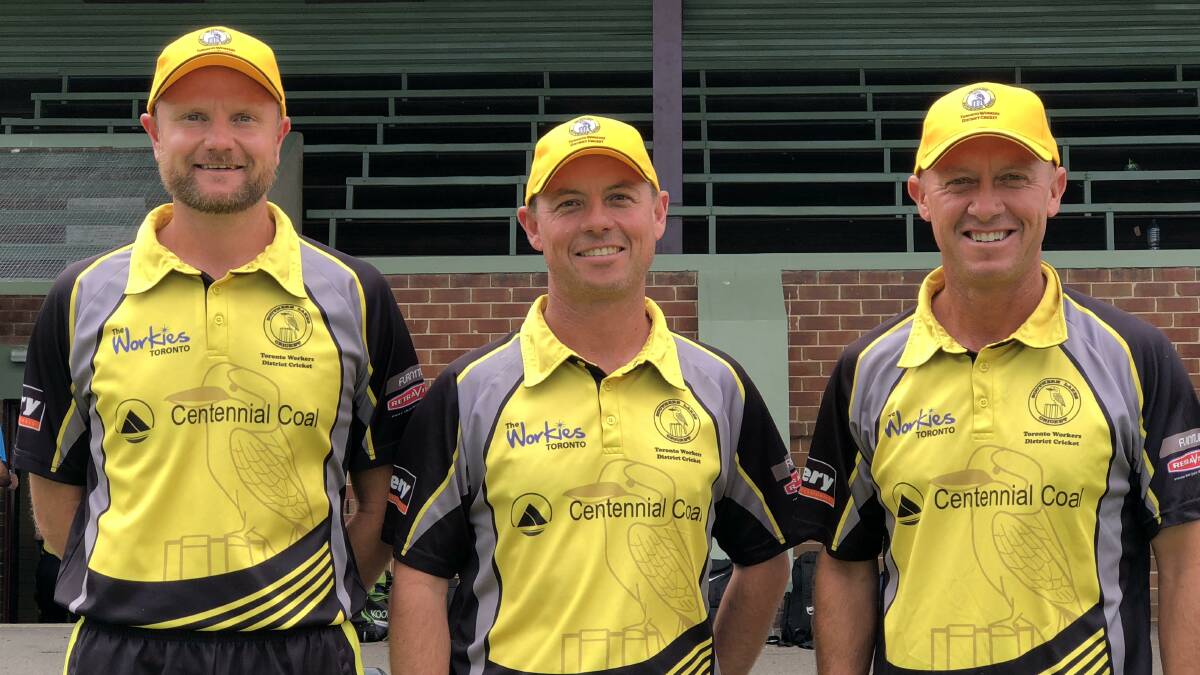 DEBUT: Toronto trio Chris Bowling, Darren Green and Nathan Green before playing in the Newcastle Masters competition for the first time on Wednesday afternoon. Picture: Facebook via Toronto Workers District Cricket.