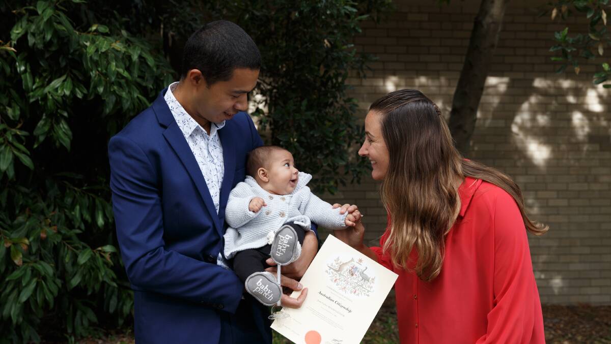 BRAZILIAN AUSTRALIAN: The Mendes family celebrating Joao's new citizenship. Picture: Max Mason-Hubers