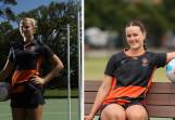 Newcastle's Millie Tonkin, left, and Maitland's Hope White are making the most of their inclusion in the Giants Academy. Pictures by Jonathan Carroll and Peter Lorimer