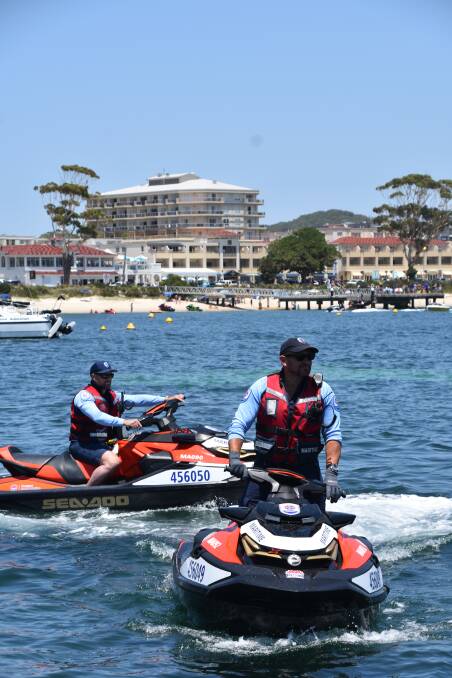 PATROL: NSW Maritime boating safety officers on the water at Shoal Bay. 